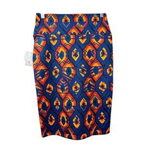 LuLaRoe Cassie Women's Navy Blue & Orange Skirt
